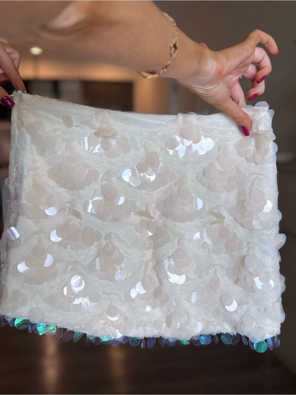En Saison White Sequin Mini Skirt